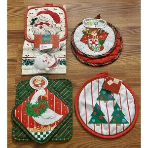 VTG Christmas Potholder Lot NWT NOS Santa Claus Country Goose Holiday Towel Set